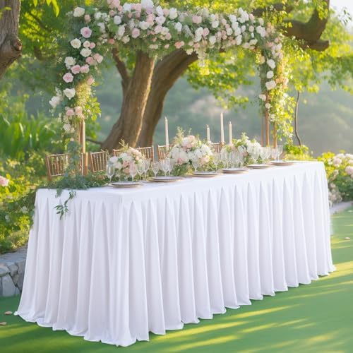 6 Pack White Rectangle Tablecloth 6 FT Stretch Spandex Fitted Table Cloth for 6 Foot Rectangle Tables Banquet Tablecloths Wrinkle Free Table Cover Stitch Ruffle Table Skirt for Party Wedding Birthday - Image 2