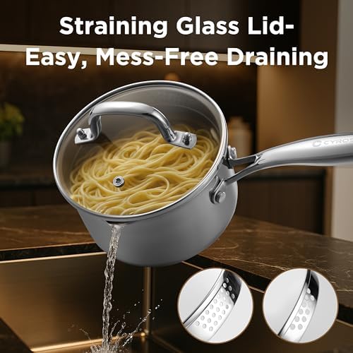 Tri-Ply Stainless Steel Sauce Pan with Steamer Basket & Straining Glass Lid— 2-in-1 Multi-Function Pot for Steaming, Boiling & Simmering — Healthy, Durable, Rust-Resistant, Professional-Grade Cookware - Image 5