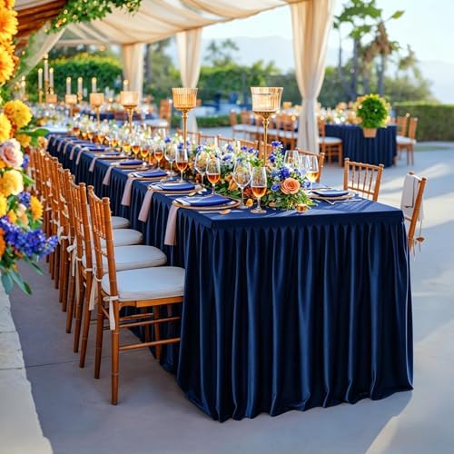 Wish Care Navy Blue Polyester Table Clothes for 8 Foot Rectangle Tables, Wrinkle Free Fitted Table Cover with Pleated Ruffle Table Skirt for Birthday Party Wedding Trade Show Event Display - Image 2