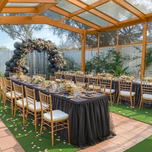 Suppromo Black Tulle Tablecloths for 8 Foot Rectangular Tables, 8ft Black Tulle Table Skirt Wrinkle Free Table Cover with Tutu Skirt for Wedding Birthday Party Banquet Buffet Tradeshow Event - Image 5