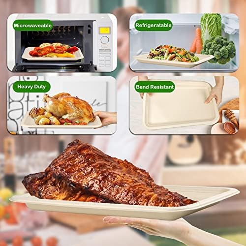 Large Paper Plates 14 Inch, 100 Pack Disposable Trays, Brown | Heavy Duty Eco Friendly Compostable Plates for Party Picnic Outdoor, Strong Sturdy Paper Plates for BBQ Seafood Lobster - Image 4