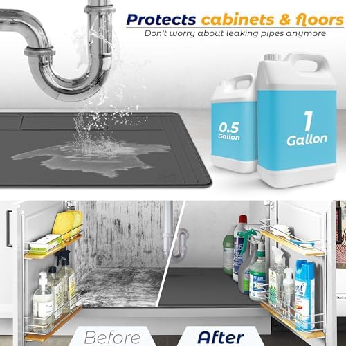 The Original Under Sink Mat - Silicone Waterproof mat, Trimmable, Easy to Clean, Kitchen cabinet liner, Under sink protector mats, Drip Tray with Lip - 34" x 22" or smaller - Image 3