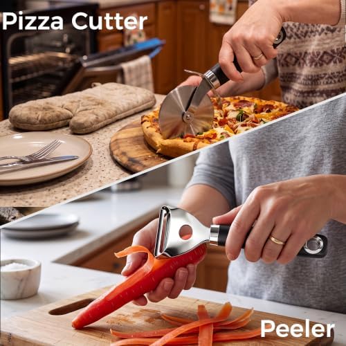 Kitchen 18/0 Stainless Steel Gadgets Utensil Set, Good Grip Utensils, Can Opener, Cheese Grater, Peeler, Pizza Cutter, Garlic Press, 5 Pcs - Image 2