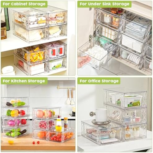 8 Pack Acrylic Storage Drawers, Clear Stackable Storage Drawers, Acrylic Organizers Drawers for Under Sink, Pantry, Bathroom, Makeup Organizers Cosmetic Display,Classroom Storage Organization, Medium - Image 6