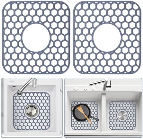 2 Pack Silicone Sink Protectors for Kitchen Sink-12"x 11" Center Drain by Bestjing
