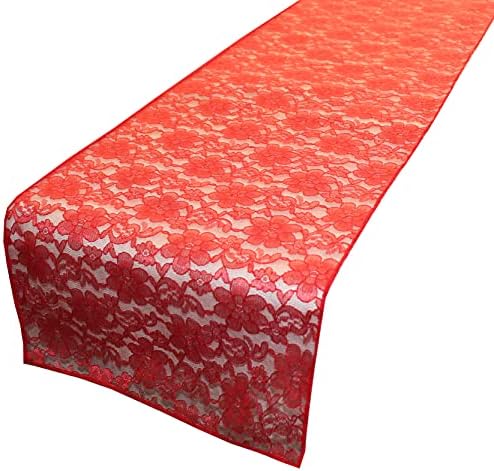 Zen Creative Designs 10 Pack Floral Lace Table Runner Sheer Lace Event Party Wedding Table Decor (12" by 60", Red) by ZenCreativeDesigns
