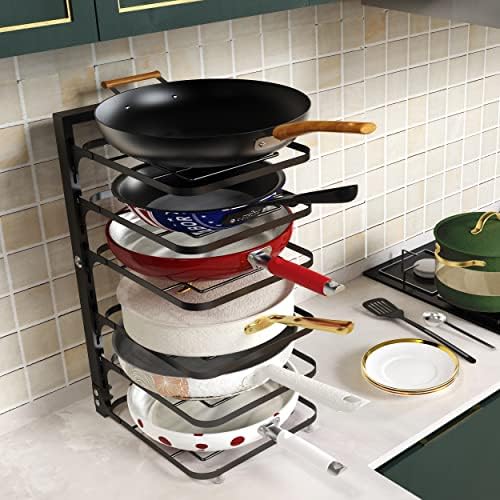 6-Tier Multifunctional Adjustable Pan & Pot Rack for Cabinet, Countertop Organizer, Pot Organizer for Kitchen Organization & Storage, Pot Lid Organizer (Black) - Image 2