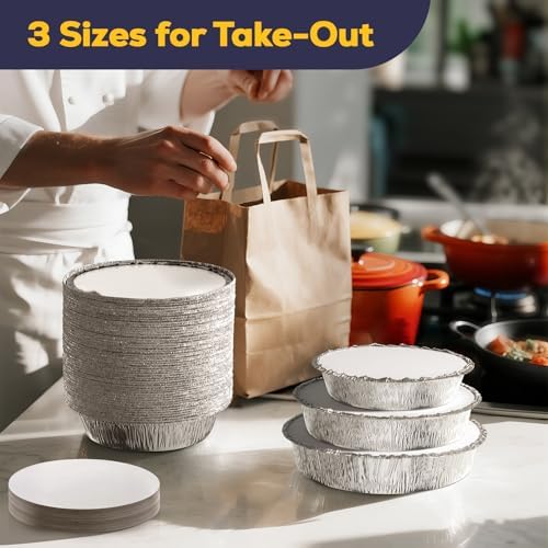 Fit Meal Prep 50 Pack 7” Round Aluminum Foil Pans with Lids, Pie Tins Disposable 7 inch with Lids, Take Out Containers, Freezer Oven Safe Aluminum Baking Pans for Storing, Cooking, Storage, Reheating - Image 6