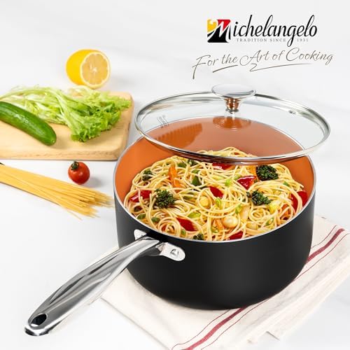 MICHELANGELO 4 Quart Saucepan with Lid - Ultra Nonstick Sauce Pan with Ceramic Coating, 4 Qt Non Stick Pot Induction Compatible, Copper - Image 5