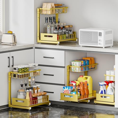 Saydear 2-Pack L-Shaped Under Sink Organizer, 2-Tier Pull-out Cabinet Rack - Image 3