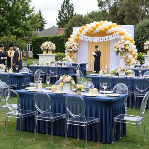 leegleri 6 Pack Navy Blue Spandex Tablecloths for 8 Foot Rectangle Tables, Wrinkle Free Fitted Table Cloths 8ft Stretchy Table Cloth Cover with Skirt for Parties Weddings Birthday Banquet Baby Shower - Image 5