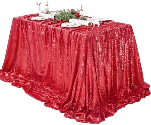 QueenDream Red Sequin Tablecloth 90x132 Inch Red Glitter Table Cloth by QueenDream