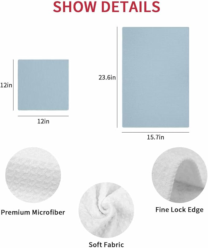 Blue Dish Towels Set,Waffle Weave Kitchen Towels Microfiber Towels Cleaning, Winter Sky Blue Modern Abstract Minimalist Solid Pure Pastoral Soft Absorbent Dish Drying Towels Hand Towels 2 Pack 12x12In - Image 7