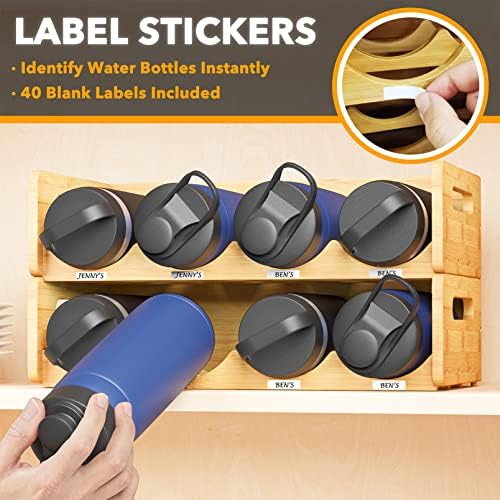 SpaceAid Bamboo Water Bottle Organizer with Labels, Kitchen Pantry Water Bottle Storage Rack for Cabinets, Home Cup and Wine Bottle Holder Shelf Organizers, 2 Pack 4-Slot, Hold 8 Bottles - Image 4