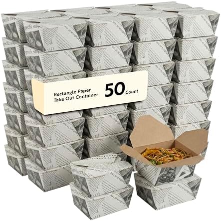 Restaurantware Bio Tek 30 Ounce Take Out Boxes 50 To Go Lunch Boxes - Tab-Lock Closure Heat-Tolerant Newsprint Paper Disposable Lunch Boxes Greaseproof For Hot And Cold Foods by Restaurantware