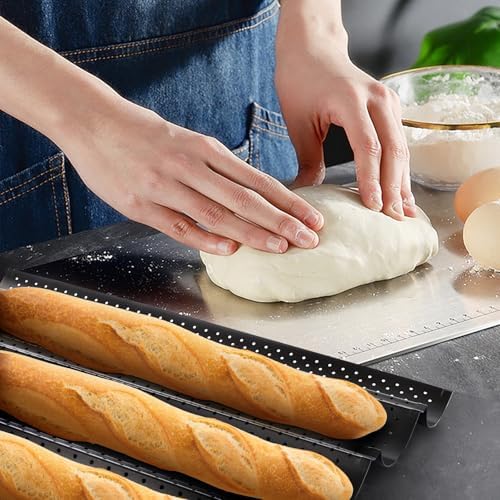ASelected Baguette Baking Tray Baguette Tray with Non-Stick Coating Baguette Baking Mould for 4 Baguettes Bread Baking Mould Perforated Baguette Tray Rolls with 4 Cavities - Image 5