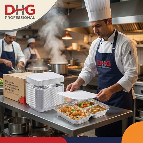 Disposable Aluminum Foil Tray with Paper Board Lids (Case of 250 sets) – L 8 1/2" x W 6 1/2" x H 1 1/2" 3-Compartment Foil Pan - Image 4