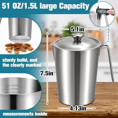 2 Pcs 51 oz Stainless Steel Pitcher with Lid (6 Cup, 1500 Ml) - Image 2