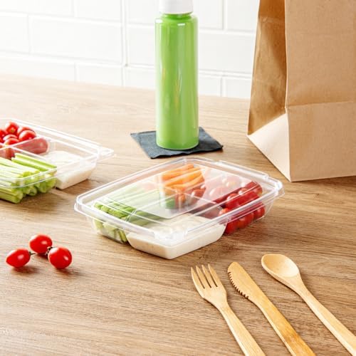 Tamper Tek 13 Ounce Rectangle Take Out Containers, 100 Durable Carryout Containers - Tamper-Evident, Freezable, Clear Plastic To-Go Containers, 4 Compartments, With Hinged Lids - Restaurantware - Image 6