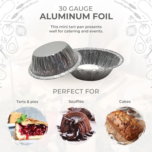 KitchenDance Disposable Aluminum Foil Tart Pan - 3" Round Aluminum Foil Individual Pie Pans for Pies, Tarts - Perfect for Baking, Cooking - 301, 1000 - Image 4