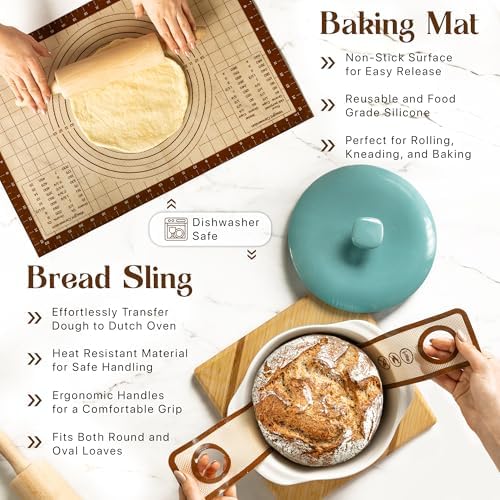 ABIOTO Banneton Baskets with Sourdough Bread Baking Supplies - 17-Piece Kit | Bread Baking Kit for Beginners - Round & Oval Sourdough Proofing Baskets, Liners, Slings, Mat, Lame, Danish Whisk, & Scrapers - Image 6