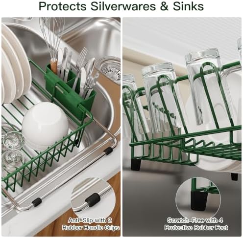 MAJALiS Green Dish Drying Rack Over The Sink with Utensil Holder - Image 5