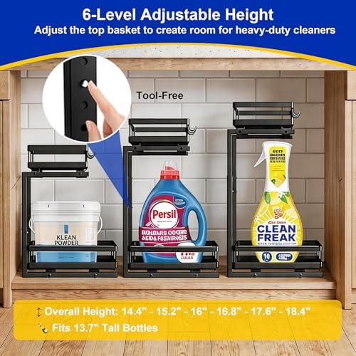 2-Tier Metal L-Shaped Pull-Out Under Sink Organizer, Black, 1 Pack - Image 3