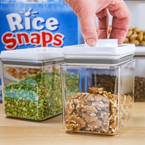 Set of 4 Airtight 1L Food Storage Containers, Stackable BPA-Free Kitchen Pantry Organiser with Pop-Up Lid, Clear Plastic Bins for Dry Food, Cereal, Snacks, and Baking Supplies - Image 5
