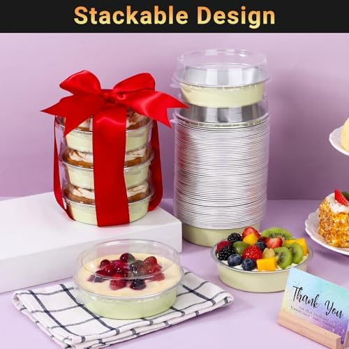 Beasea Disposable Mini Pie Tins with Lids, 20 Pack 7.3oz Aluminum Baking Foil Tins Small Round Tart Container for Individual Dessert Cupcake Muffin Cheesecake Quiche Oven Dishes - Sage Green - Image 4