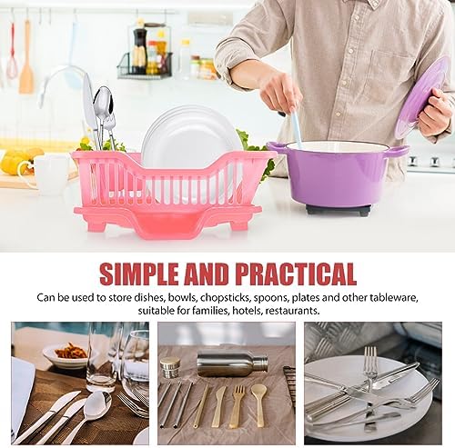 Cabilock 1 Set Kitchen Draining Rack Dish Drainer Basket Bowl Drying Holder Utensils Storage Shelf Space Saver Basket for Home Kitchen Bathroom Counter Pink - Image 6