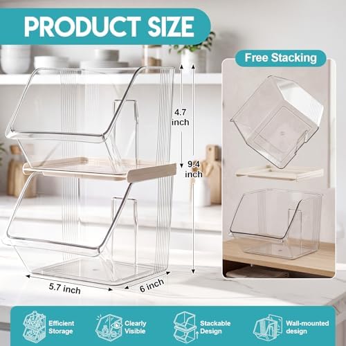 4 Pcs Stackable Plastic Storage Bins, Open Front, Clear - Image 2