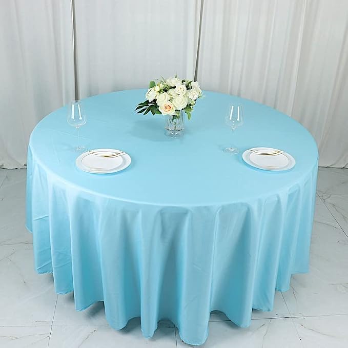 BalsaCircle 6 pcs 108 inch Blue Round Polyester Tablecloths Fabric Table Cover Linens for Wedding Party Banquet Reception Events Kitchen Dining - Image 8