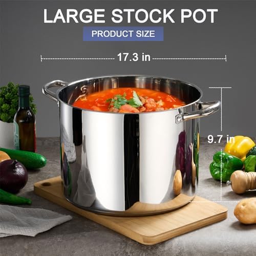 LIANYU 20 QT Stainless Steel Large Stock Pot, Heavy Stockpot with Glass Lid - Image 2