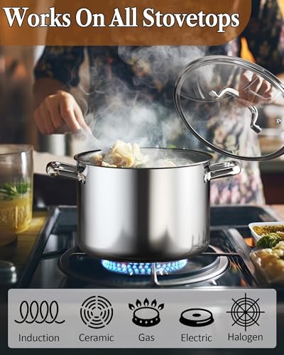 Cook N Home 12 Quart Tri-Ply Clad Stainless Steel Stockpot with Lid - Image 3
