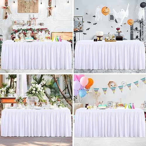 PARTISKY 6 Pack White Tablecloths for Rectangle Tables 6ft, Wrinkle Resistant White Table Cover Fitted Stretch Table Cloth with Pleated Ruffle Skirts for Party Banquet Dining Birthday Wedding - Image 3
