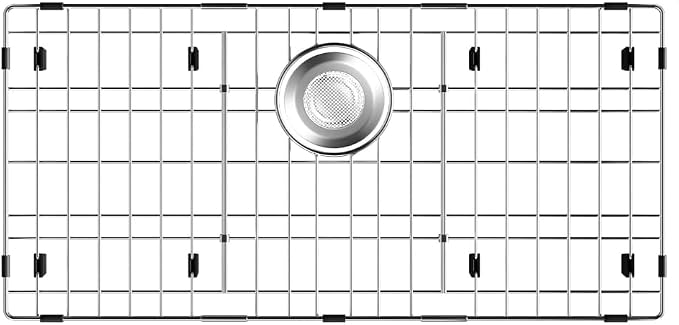Sink Protector for Kitchen Sink,Sink Rack 28-3/8" * 14-3/16",Large Metal Sink Grate with Strainer,Stainless Steel Sink Grid for Bottom of Sink with Rear Drain Hole by Alonsoo
