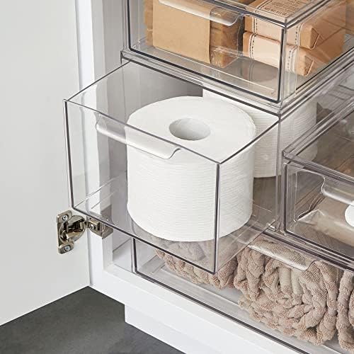 mDesign Plastic Stackable Bathroom Storage Organizer Bin with Pull Out Drawer for Cabinet, Vanity, Shelf, Cupboard, Cabinet, or Closet Organization - Lumiere Collection - 8 Pack - Clear - Image 6