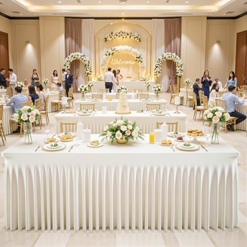 6 Pack Ivory Spandex Table Covers & Table Skirt for 6FT Rectangle Tables - Fitted 6 Foot Stretch Fabric Tablecloth with Pleats, Wrinkle Free for Weddings, Parties, Craft Fairs & Folding Tables - Image 3