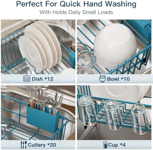 MAJALiS Blue Dish Drying Rack Over The Sink with Utensil Holder, Mat - Image 7