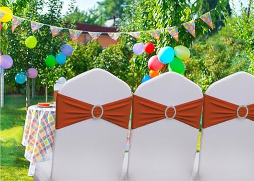 Terracotta Chair Sashes 50 Pack, Burnt Orange Spandex Chairs Sashes for Halloween Wedding, Birthday, Party Decor, Sashes for Folding Chair Covers. - Image 2