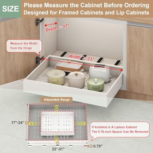 Fokyfok Pull Out Cabinet Organizer,23"-31"W,17"-24"D,Expandable,Adhesive - Image 2