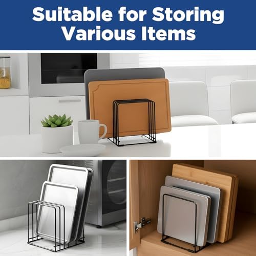 Kitchen Cabinet Organizer, 2 Pcs Baking Pan Organizer, Steel Cooking Sheet Organizers with 5 Slots for Skillets, Cutting Boards & Baking Trays, Space-Saving Cabinet Storage - Image 3