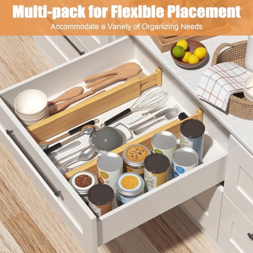 Bamboo Drawer Dividers, Adjustable Drawer Organizers, Fits 17.6–21" Drawers | 2.5" High, 8 Pack Expandable Drawer Separators for Kitchen, Nursery, Dressers & Office Storage, Natural - Image 2