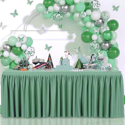 Sage Green Polyester Table Cloths for Rectangle 4 Foot Tables, 1 Pack Wrinkle Free Tablecloths Stretchy Banquet Ruffle Fitted Table Cover Desk Skirt for Parties Wedding Birthday Baby Shower - Image 2