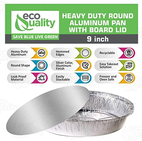EcoQuality 9" Round Aluminum Foil Pans with Board Lids - Disposable Containers with Foldable Walls for Pie Baking, Cooking, Serving, Reheating, and Storing - Freezer and Oven Safe Tart Pan 250 Pack - Image 3