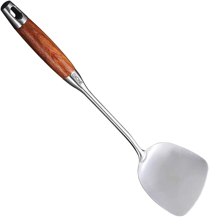 Chinese Wok Spatula, 304 Stainless Steel,with Wooden Handle, 15.7 Inch by GXONEHomeKitchen