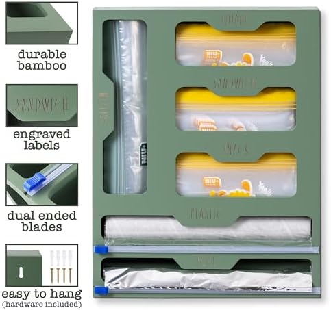Rae Dunn Bamboo Bag Organizer for Kitchen Drawer - Durable Wood Organizer for Kitchen Storage - Holds Gallon, Quart, Snack, Sandwich Size Baggies, Plastic Wrap and Foil - Image 6
