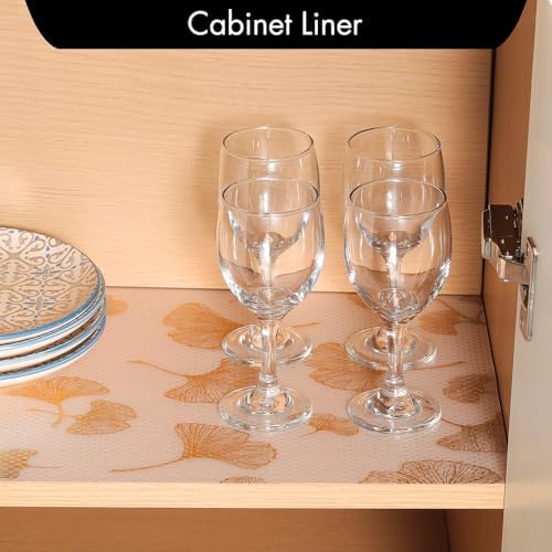 Cooyes Shelf Liner, Non Adhesive Drawer and Cabinet Liner, EVA Washable Oil-Proof Shelf Paper for Kitchen Cabinets, Refrigerator, Storage, Desks with Modern Pattern （Gold Ginkgo，11.8" W x 236" L） - Image 3