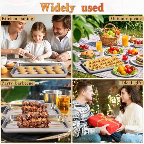 6 Pcs Baking Sheet,Stainless Steel Cookie Sheet,Metal Baking Pan Oven Tray,Commercial Sheet Pan for Oven Baking,Mirror Finish,Easy Clean & Dishwasher Safe,(16x12x1 Inch) - Image 7