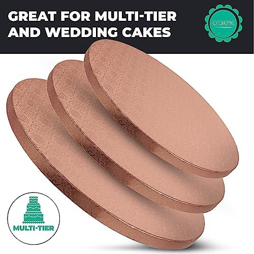 O'Creme Rose Gold Foil Round Cake Board - Gorgeous Design, Sturdy & Durable 1/2" Thick Drums, 14" Diameter - Pack of 5 Disposable Circles - Image 4